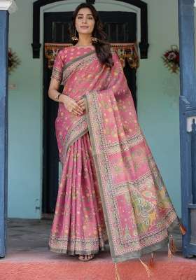 Multicolor Linen Saree