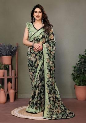 Green Lace Work Chiffon Saree Set