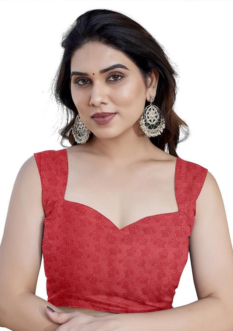Red Lace Work Chiffon Saree Set - Indya