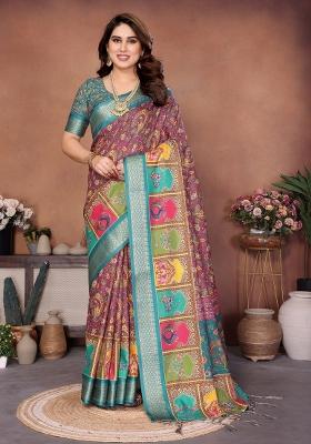 Rama Green Printed Cotton Saree Set