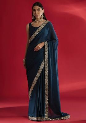 Blue Sequin Work Rangoli Saree Set