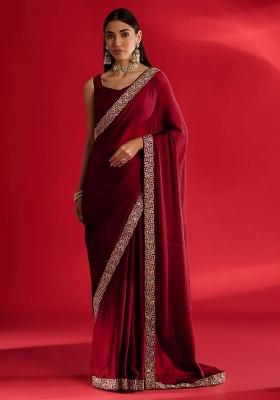 Red Sequin Work Rangoli Saree Set