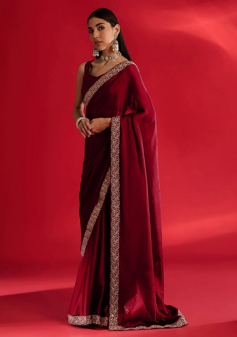 Red Sequin Work Rangoli Saree Set - Indya