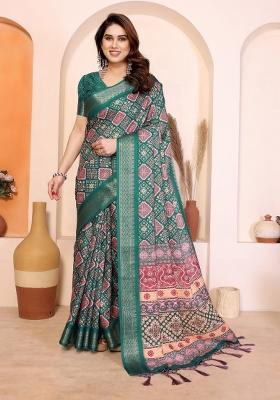 Green Printed Cotton Saree Set