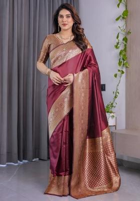 Maroon Zari Work Silk Saree Set