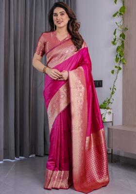 Pink Zari Work Silk Saree Set