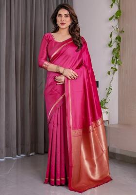 Pink Zari Work Silk Saree Set