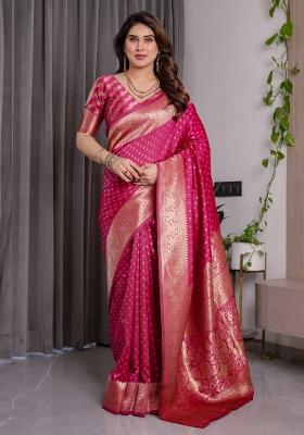 Pink Zari Work Silk Saree Set