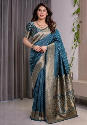 Blue Zari Work Silk Saree Set