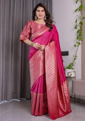 Pink Zari Work Silk Saree Set