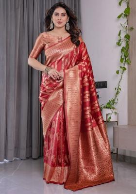 Red Zari Work Silk Saree Set