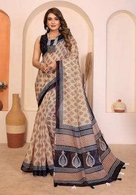 Chiku Printed Linen Saree Set