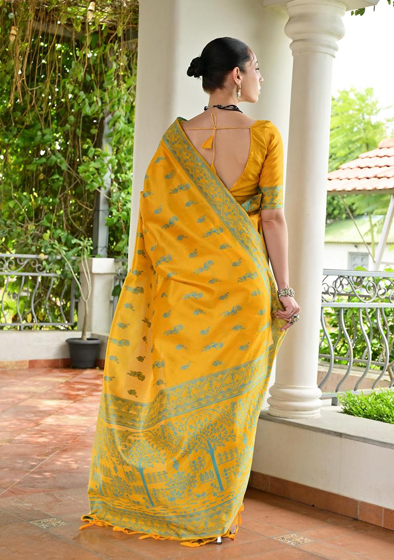 Yellow Woven Deisgn Silk Saree Set - Indya