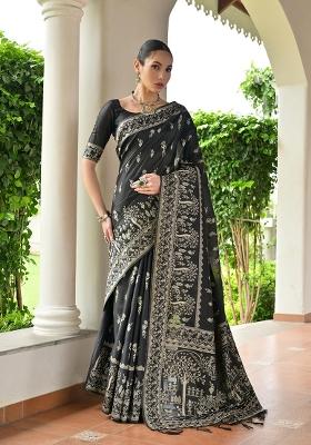 Black Woven Deisgn Silk Saree Set
