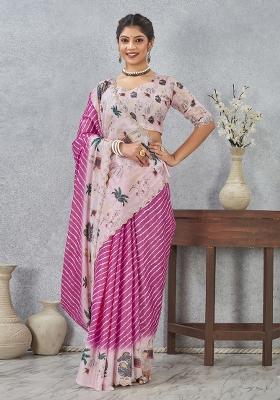 Pink Border Work Silk Saree Set