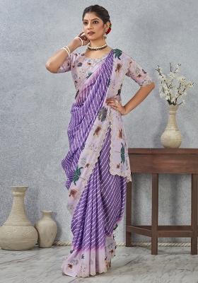 Purple Border Work Silk Saree Set