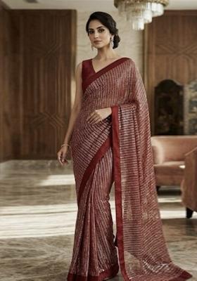Brown Sequin Work Georgette Saree Set