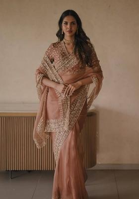 Rose Embroidered Silk Saree Set
