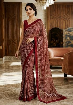 Maroon Embroidered Georgette Saree Set