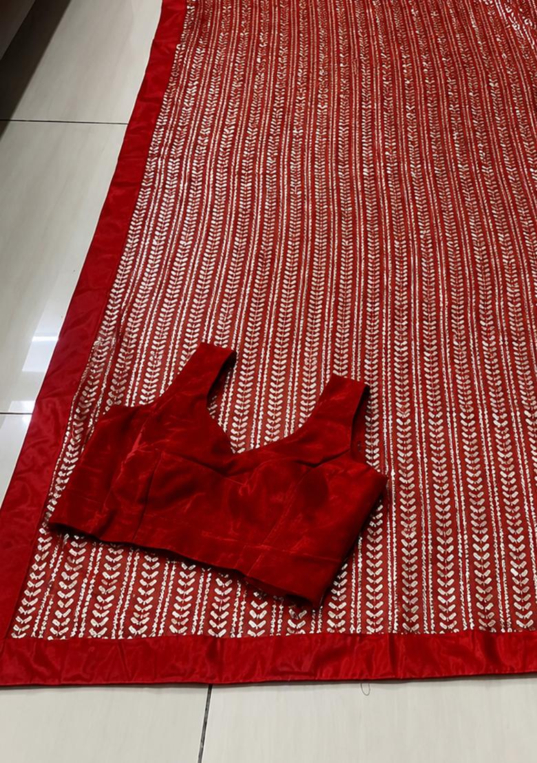 Maroon Embroidered Georgette Saree Set - Indya