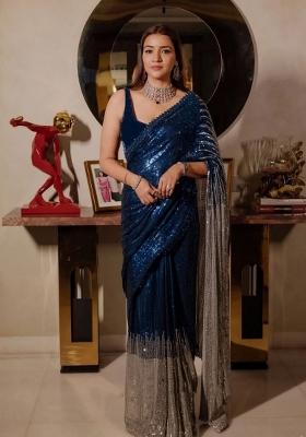 Navy Blue Embroidered Georgette Saree Set