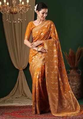 Mustard Woven Design Georgette Saree Set