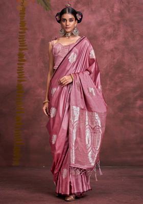 Mauve Woven Design Silk Saree Set