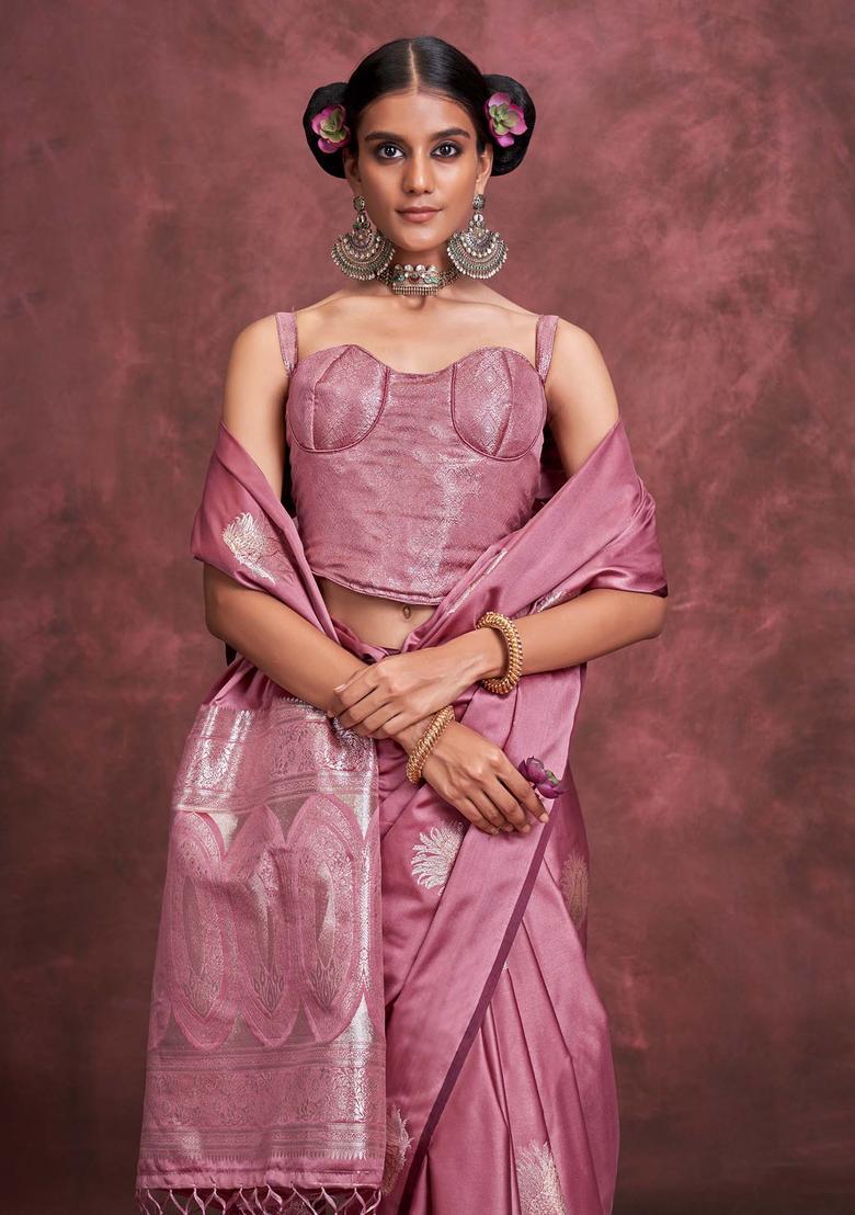 Mauve Woven Design Silk Saree Set - Indya