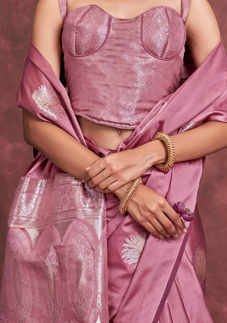 Mauve Woven Design Silk Saree Set - Indya