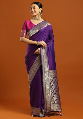 Purple Woven Design Silk Saree Set