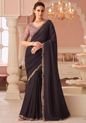 Purple Embellished Georgette Saree Set