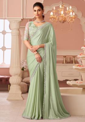 Sea Green Embellished Chiffon Saree Set