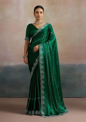 Teal Green Embellished Chiffon Saree Set