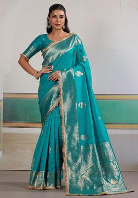 Light Blue Woven Design Silk Saree Set