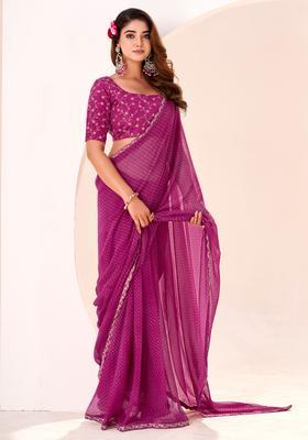 Pink Printed Georgette Saree Set