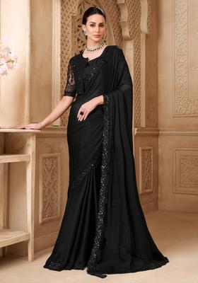 Black Embellished Georgette Saree Set