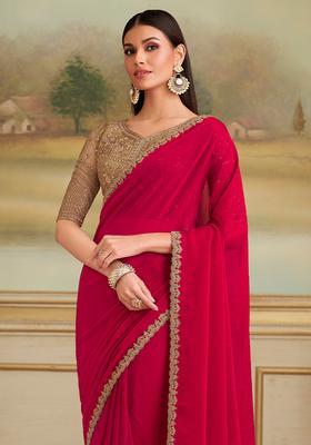 Red Embellished Georgette Saree Set
