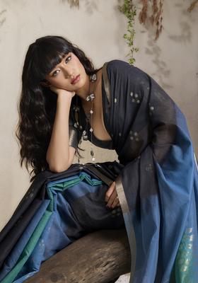 Light Blue Woven Design Silk Saree Set