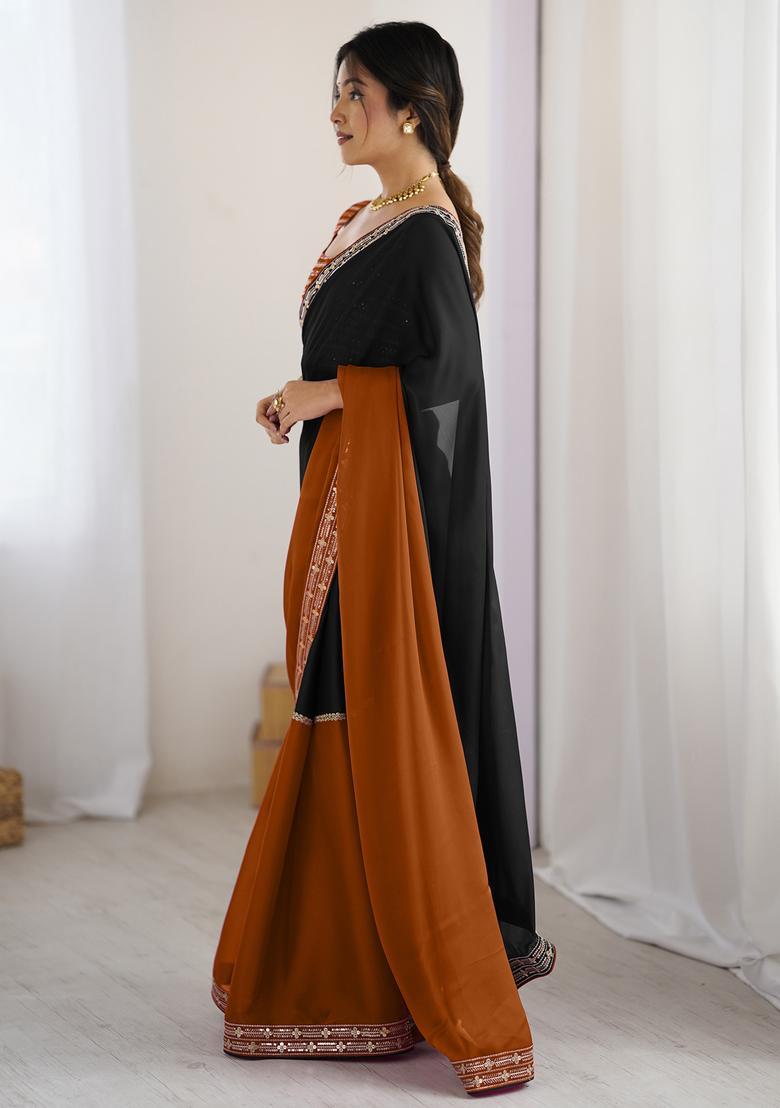 Black Georgette Saree Set - Indya