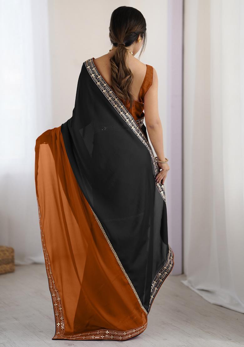 Black Georgette Saree Set - Indya