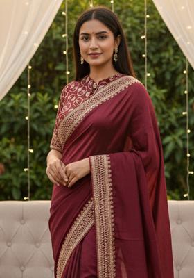 Maroon Embellished Georgette Saree Set