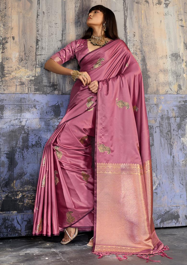 Mauve Woven Design Silk Saree Set - Indya