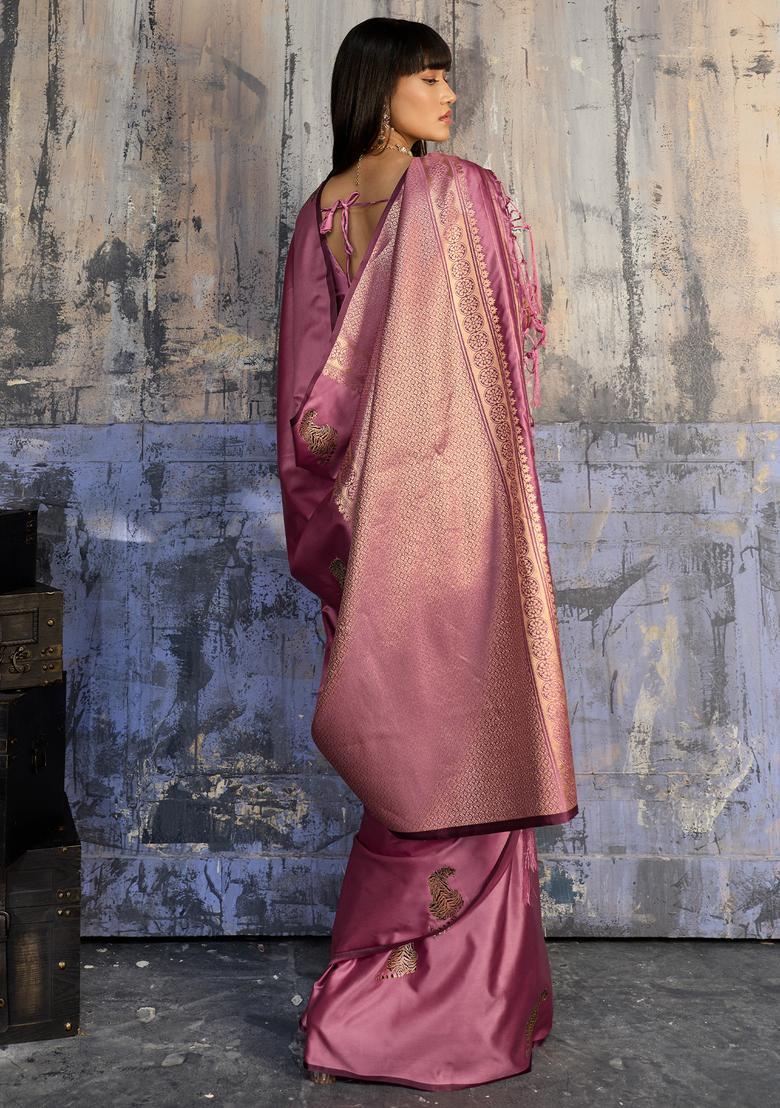 Mauve Woven Design Silk Saree Set - Indya