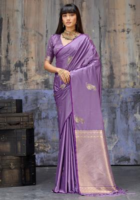 Lavender Woven Design Silk Saree Set