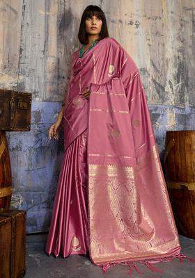 Mauve Woven Design Silk Saree Set