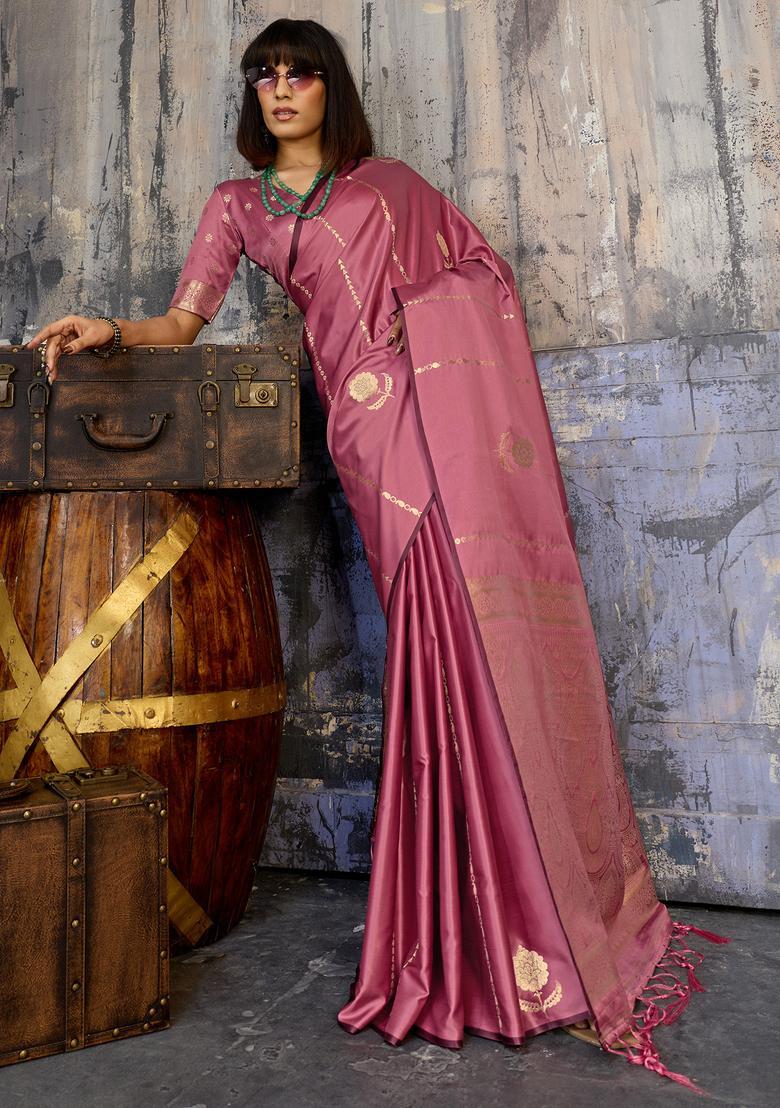 Mauve Woven Design Silk Saree Set - Indya