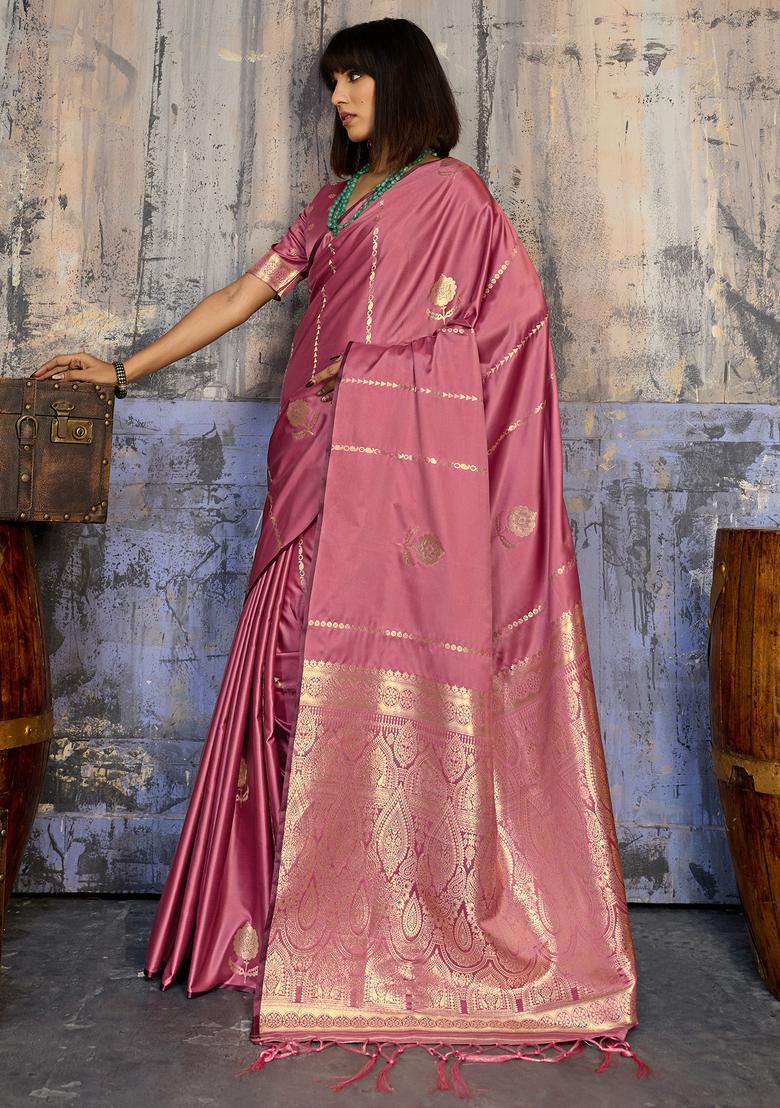 Mauve Woven Design Silk Saree Set - Indya