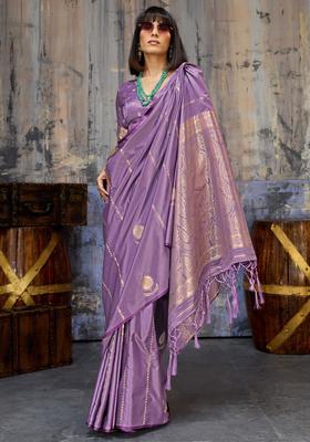 Lavender Woven Design Silk Saree Set