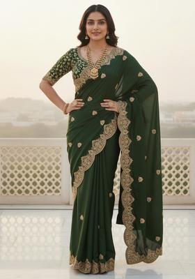 Light Green Embroidery Georgette Saree Set