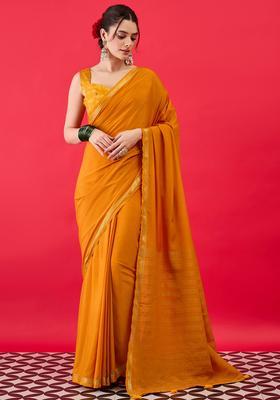 Mustard Woven Design Silk Saree Set